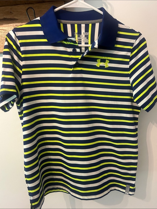 Under Armour Other - Under Armour Boys' Navy, White & Neon Yellow Striped Polo